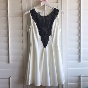 Bebe Dress - White with Black Lace Front